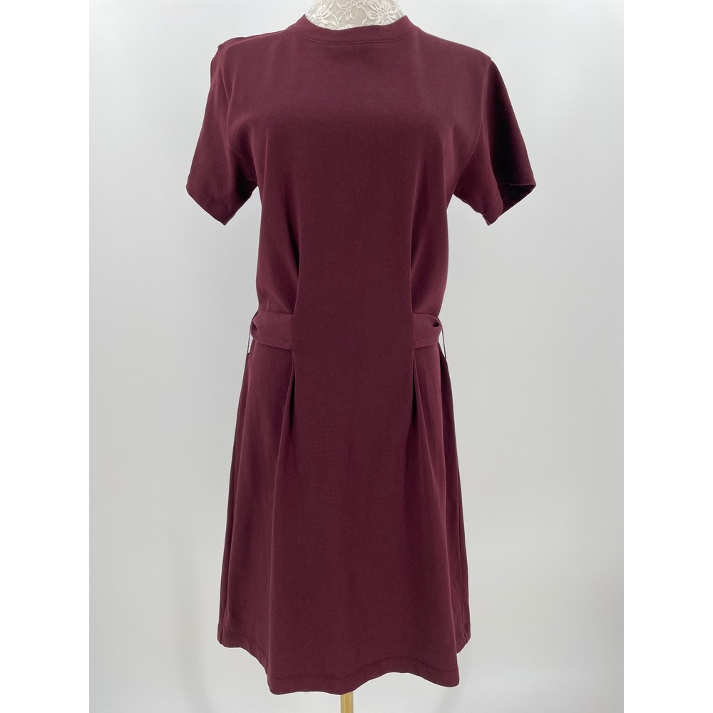 Vince Burgundy Cotton Short Sleeve Tie Waist Midi T-Shirt Dress Small
